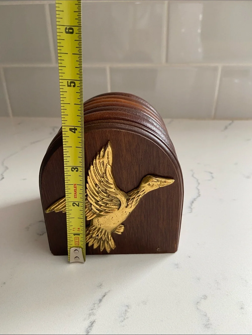 Vintage Wood Coaster Set Flying Duck Holder Cork Set of 6